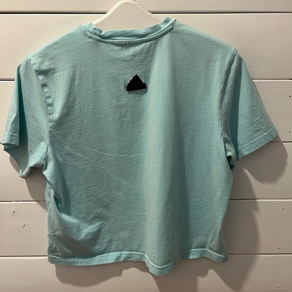 Adidas Crop T-Shirt – Blue Graphic Logo, Mint Green, Size M - Picture 7 of 8